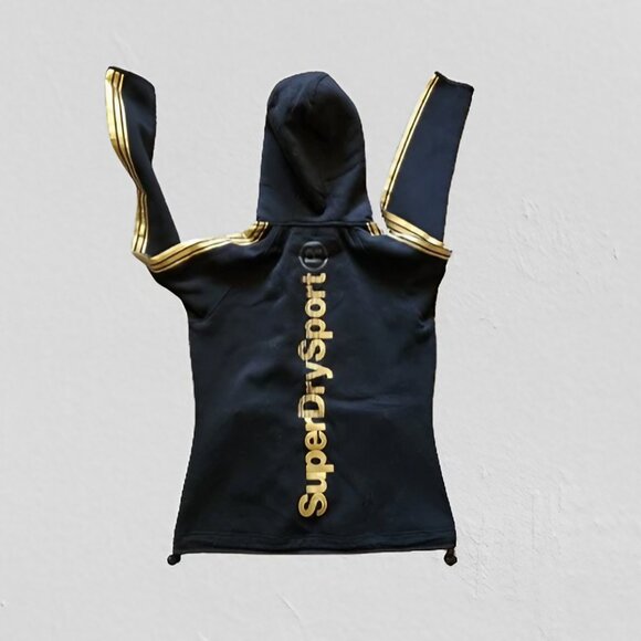 NWOT SuperDrySport Gold Warm Hooded Sport Jacket with gold trim. Sz 10 US - Picture 7 of 12